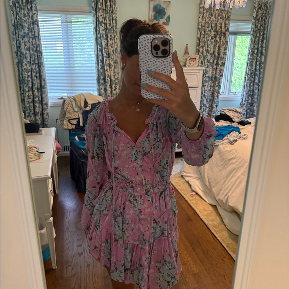LoveShackFancy Floral Pink Chiffon Dress